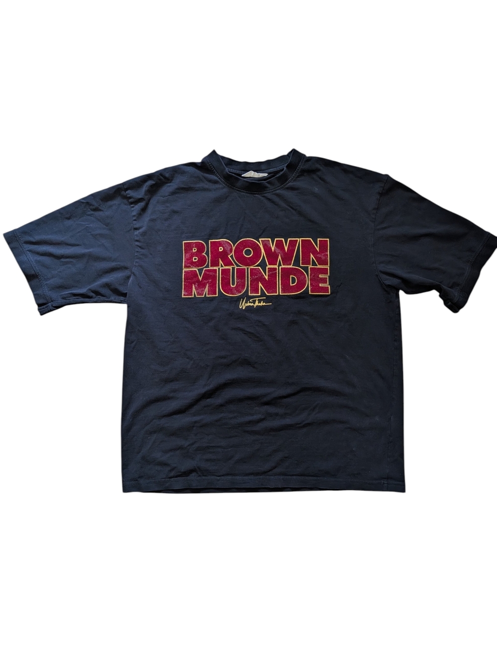 Vintage Y2K Urban Theka Designer Crewneck Graphic Tee with 'BROWN MUNDE' Print